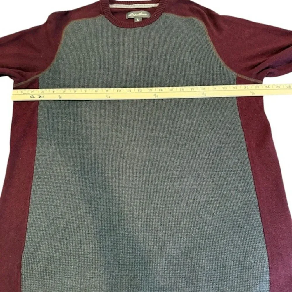 Eddie Bauer Merino Wool Blend Sweater with waffle knit Front Burgundy Gray XLT - Picture 10 of 13